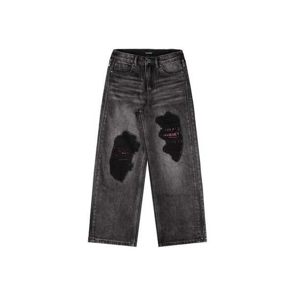 D.Desirable West Coast LA - Women's Irregular Distressed Printed Denim Jeans Black