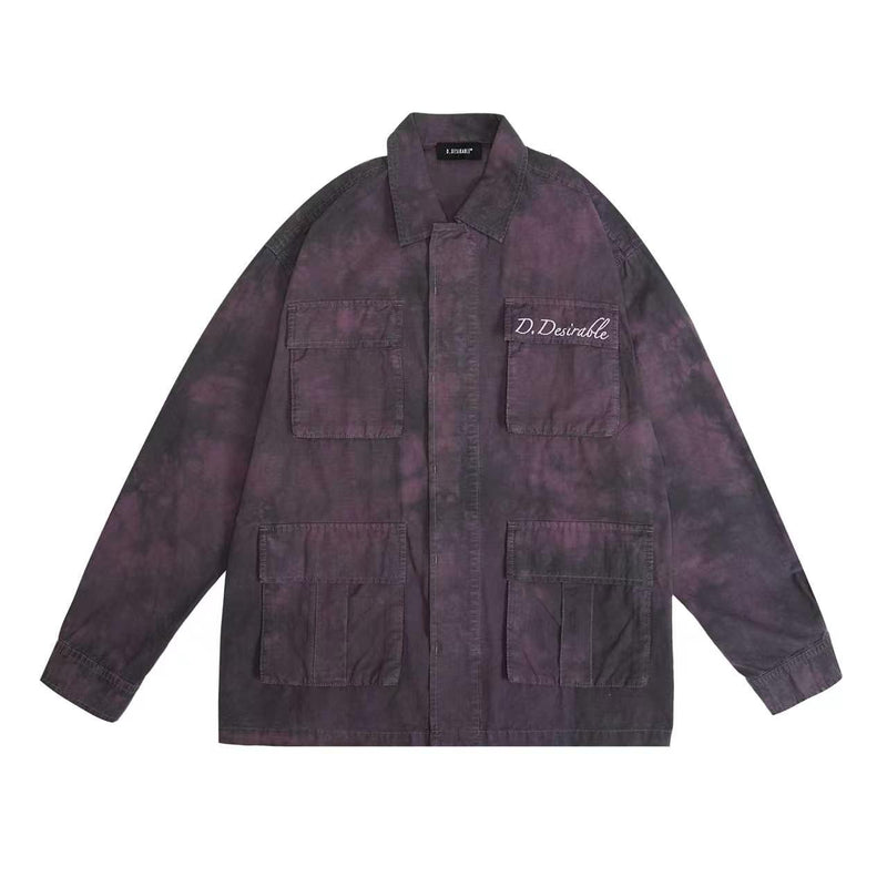 D.DESIRABLE-Dark Purple Tie‑Dye Pearl Canvas Shirt