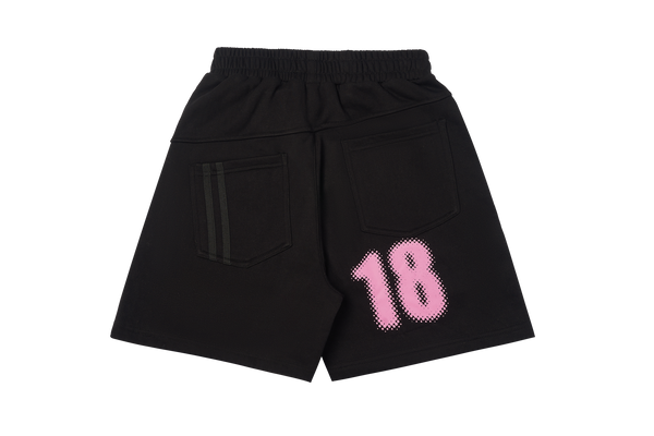 D.Desirable Vintage Sports Scene-18 Webbing Stripe Print Black Basketball Casual Shorts
