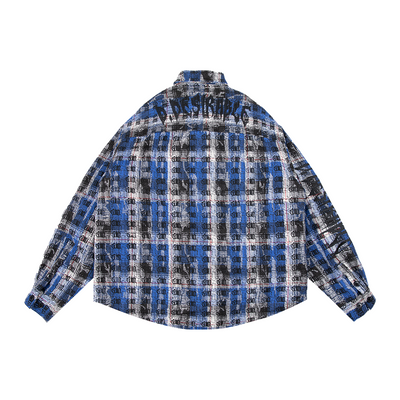 Double-D Logo Print Brushed Plaid Shirt Blue