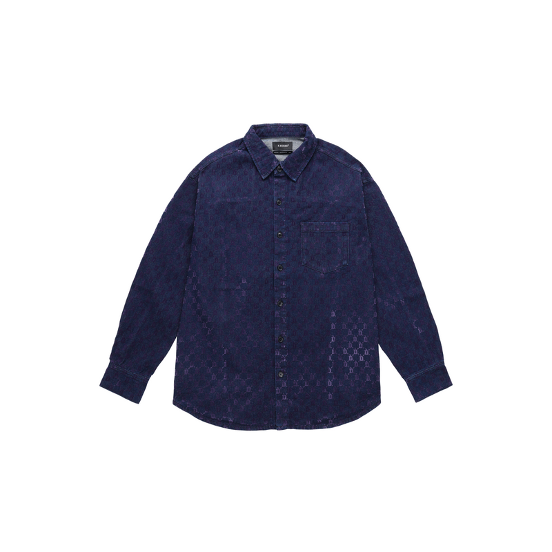 D.DESIRABLE-New Retro Series‑Soft Flocked All‑Over D‑Print Long‑Sleeve Shirt