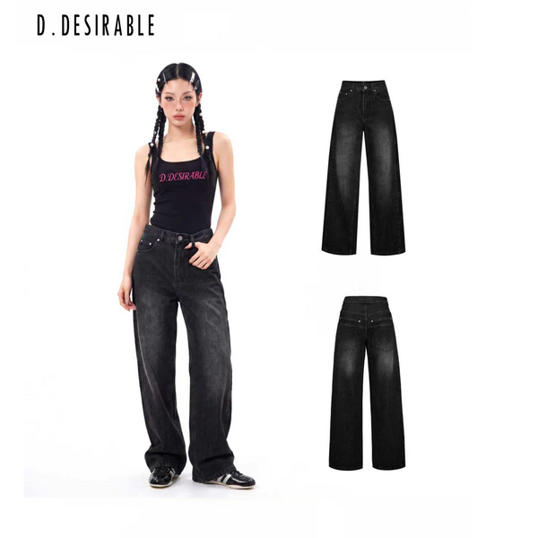 D.Desirable-Free Style - Side Seam Striped Logo Straight‑Leg Jeans
