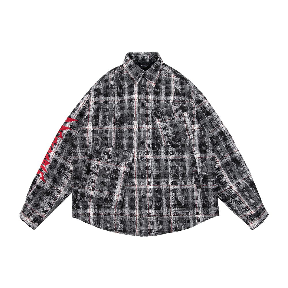 Double-D Logo Print Brushed Plaid Shirt Black