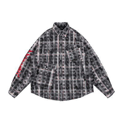 Double-D Logo Print Brushed Plaid Shirt Black