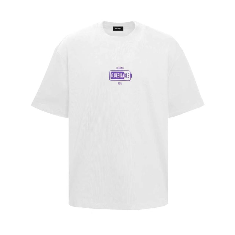 D.DESIRABLE-Neo Retro Series White Loading Battery Graphic Print Oversized Crew Neck T-Shirt