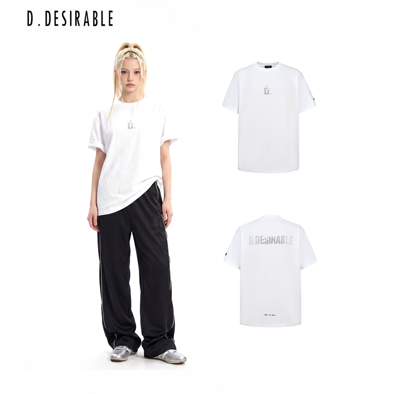 D.Desirable-Free Style‑Half‑Covered Rhinestone Logo Oversized T‑Shirt