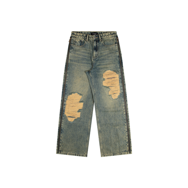 D.Desirable West Coast LA - Women's Irregular Distressed Printed Denim Jeans Blue