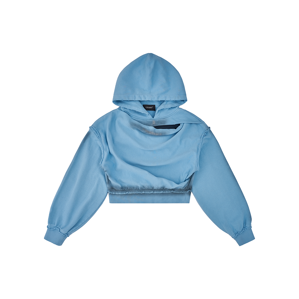 Draped Gradient Crop Hoodie Blue