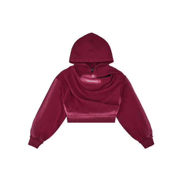 D.Desirable Draped Gradient Crop Hoodie Red