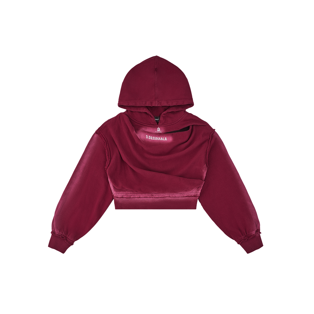 Draped Gradient Crop Hoodie Red