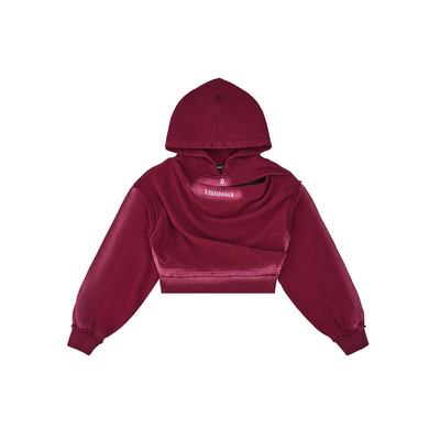 Draped Gradient Crop Hoodie Red