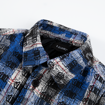 Double-D Logo Print Brushed Plaid Shirt Blue