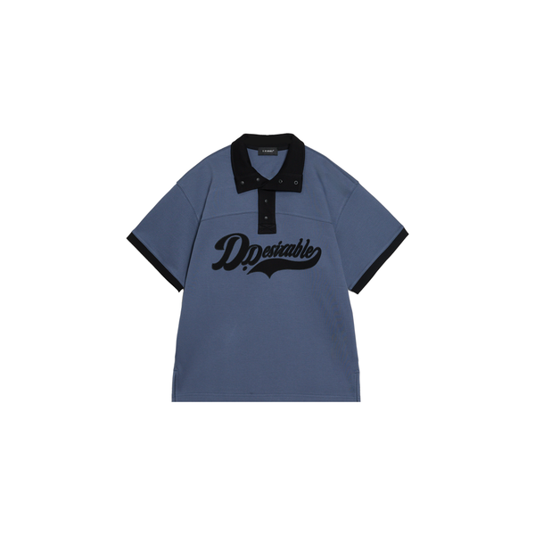D.Desirable Neo Retro Series Blue Beach Vibe Oversized Polo Short Sleeve T-Shirt