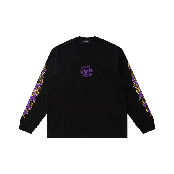 D.Desirable NY City Vibe - Flame Crack Pattern Long-Sleeve T-Shirt Black