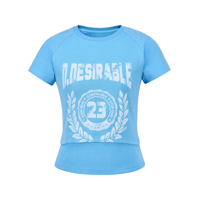 D.DESIRABLE-Free Style‑British Print Fitted Cropped T‑Shirt