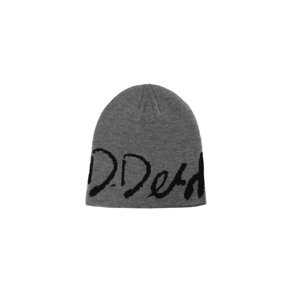 D.DESIRABLE-Oversized Calligraphy Logo Jacquard Beanie Grey Cap