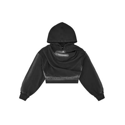 Draped Gradient Crop Hoodie Black