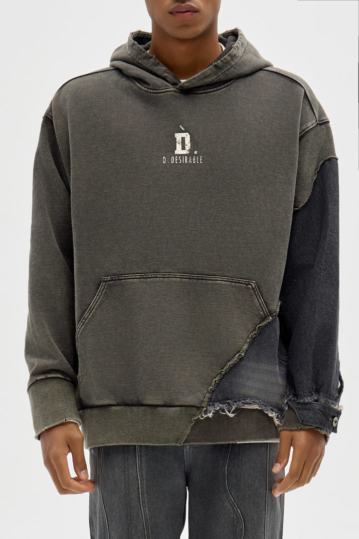 West Coast LA - Irregular Denim Waistband Spliced Hoodie