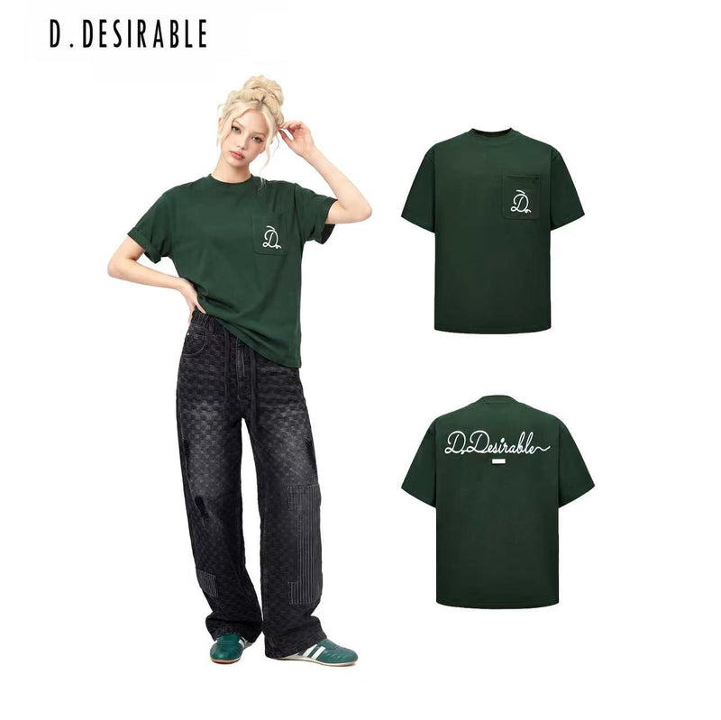 D.DESIRABLE-Free Style‑Elegant D Classic Pocket Vintage T‑Shirt