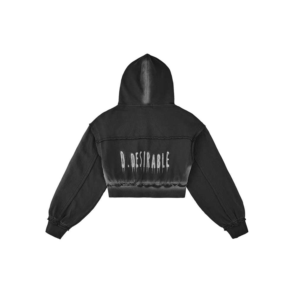 Draped Gradient Crop Hoodie Black