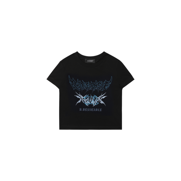 D.Desirable Spicy Summer Women's Black Gothic Distressed Graphic Slim Cropped Crew Neck T-Shirt