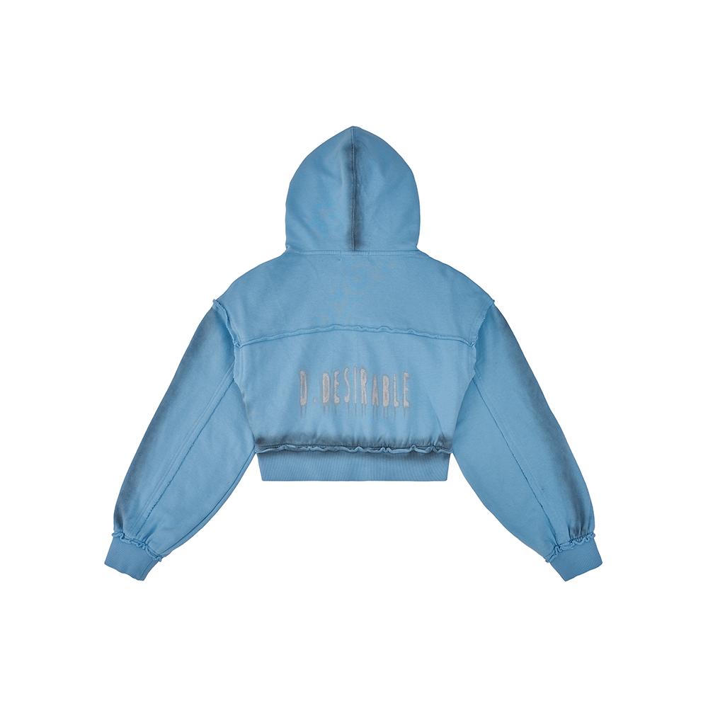 Draped Gradient Crop Hoodie Blue