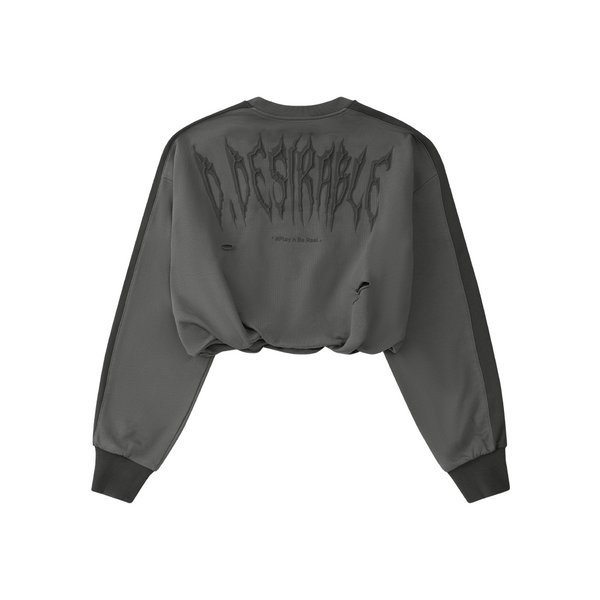 West Coast LA - Cropped Crewneck with Ribbed Inner Layer and Distressed Design (Women's)