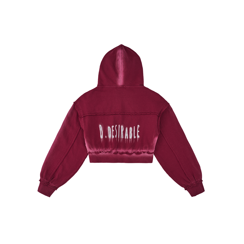 Draped Gradient Crop Hoodie Red
