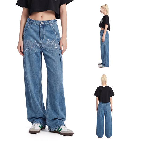 D.Desirable-Free Style - Vintage Raw Denim Rhinestone Jeans