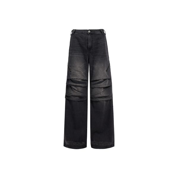 D.Desirable Grey Vintage Wash Umbrella Pleated Bleach Print Wide Leg Denim Jeans
