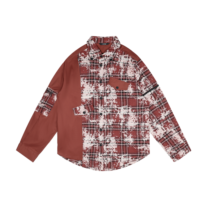 D.DESIRABLE NY City Vibe‑Asymmetric Vintage Plaid Patchwork Shirt