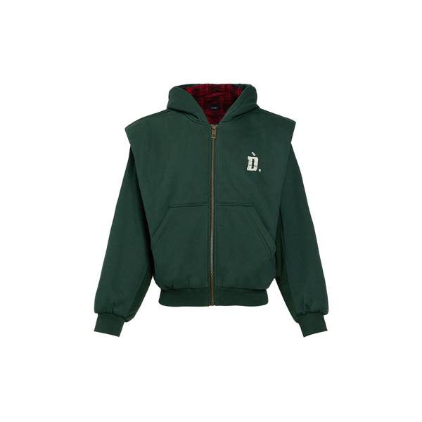 Z D.Desirable Cropped Plaid Zip-Up Sweatshirt - Structured Shoulder Grid Print