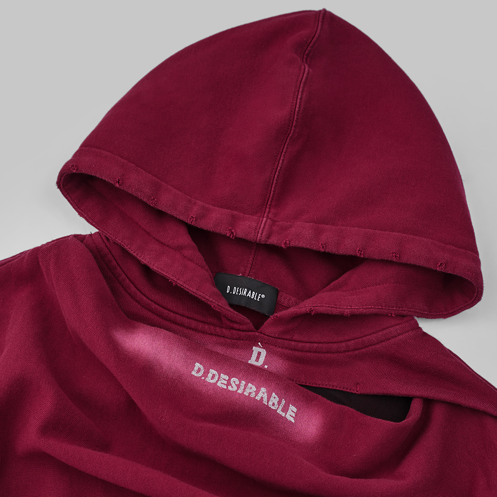 Draped Gradient Crop Hoodie Red