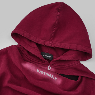 Draped Gradient Crop Hoodie Red