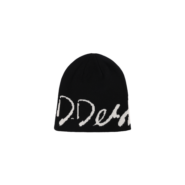 D.DESIRABLE-Oversized Calligraphy Logo Jacquard Beanie Black Cap