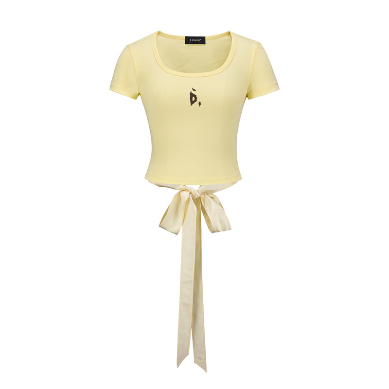 D.DESIRABLE-Free Style‑Glitter Satin Ribbon T‑Shirt