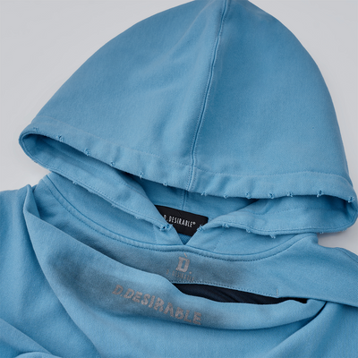 Draped Gradient Crop Hoodie Blue
