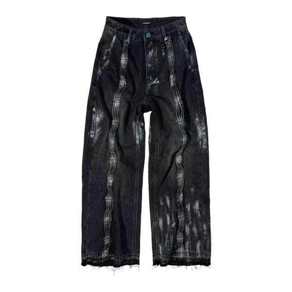 D.Desirable WCLA "Painter" Inverted Accordion Pleat Raw Edge Black Denim Jeans