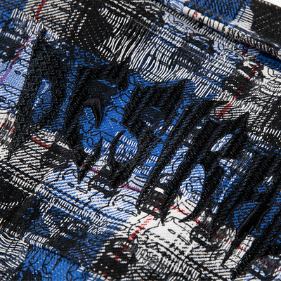 Double-D Logo Print Brushed Plaid Shirt Blue