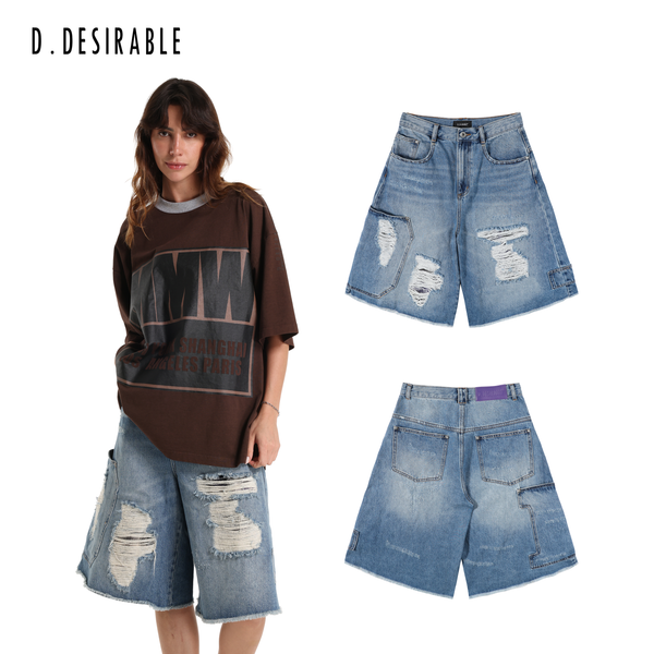 D.Desirable West Coast LA-A LINE Super-Wide Ripped Denim Shorts