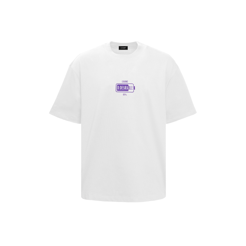D.DESIRABLE-Neo Retro Series White Loading Battery Graphic Print Oversized Crew Neck T-Shirt
