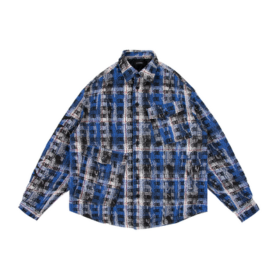 Double-D Logo Print Brushed Plaid Shirt Blue
