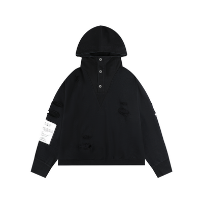 West Coast LA - Denim Big 'D' Embroidery Triple Splice Hoodie Black