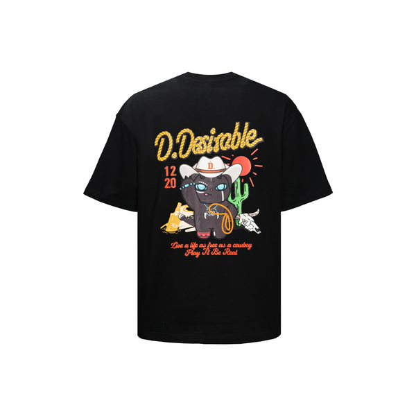 Mischievous Cowboy Little Devil Graphic Black T-Shirt - Streetwear Cotton Tee