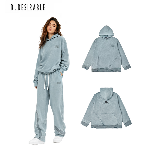 D.Desirable "West Coast LA-18" Misaligned Pigment-Dyed Hoodie - Pink