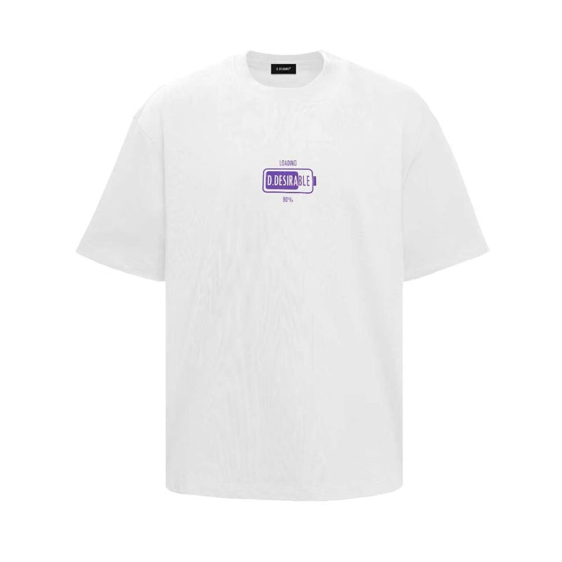 D.DESIRABLE-Neo Retro Series White Loading Battery Graphic Print Oversized Crew Neck T-Shirt