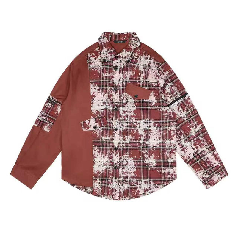 D.DESIRABLE NY City Vibe‑Asymmetric Vintage Plaid Patchwork Shirt