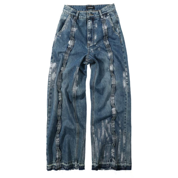 D.Desirable WCLA "Painter" Inverted Accordion Pleat Raw Edge Blue Denim Jeans