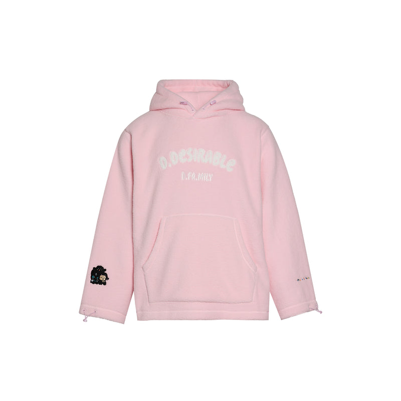 D.DESIRABLE-Little Coal Ball Embroidered Micro‑Fleece Pullover Hoodie