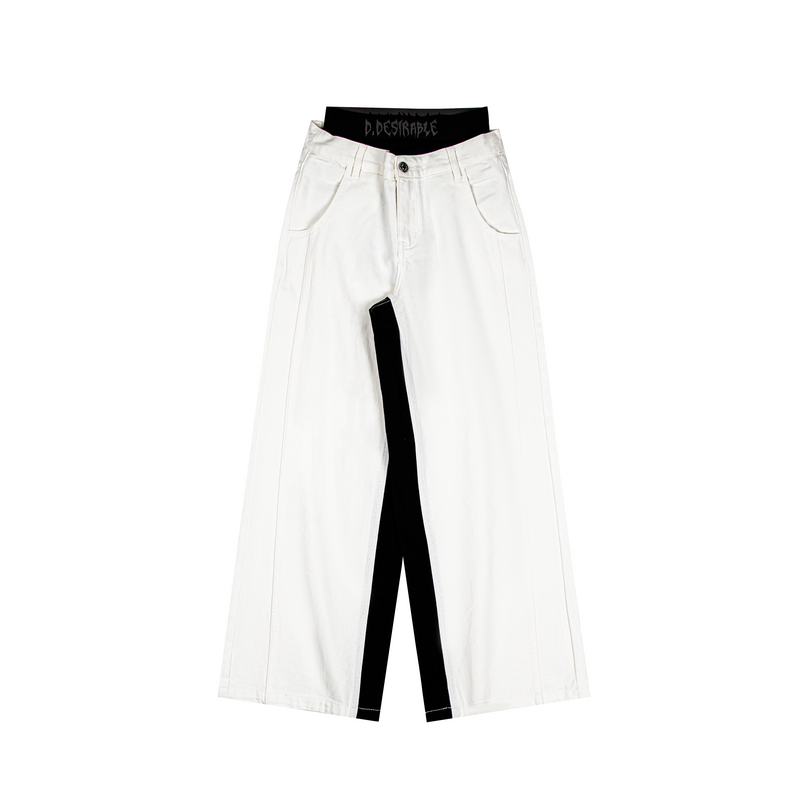 D.DESIRABLE-NY City Vibe‑Black‑White Color‑Block Double‑Waist Vintage Jeans